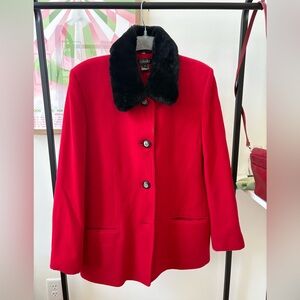 VINTAGE Raffaella Red Faux Fur Collar Jacket